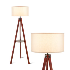 Tripod Floor Lamp Tall with Shelf and Foot Switch with E27 Lamp Base-Brown