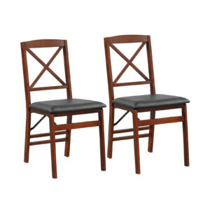 Upholstered High Back Wooden Dining Chair Set of 2-Brown