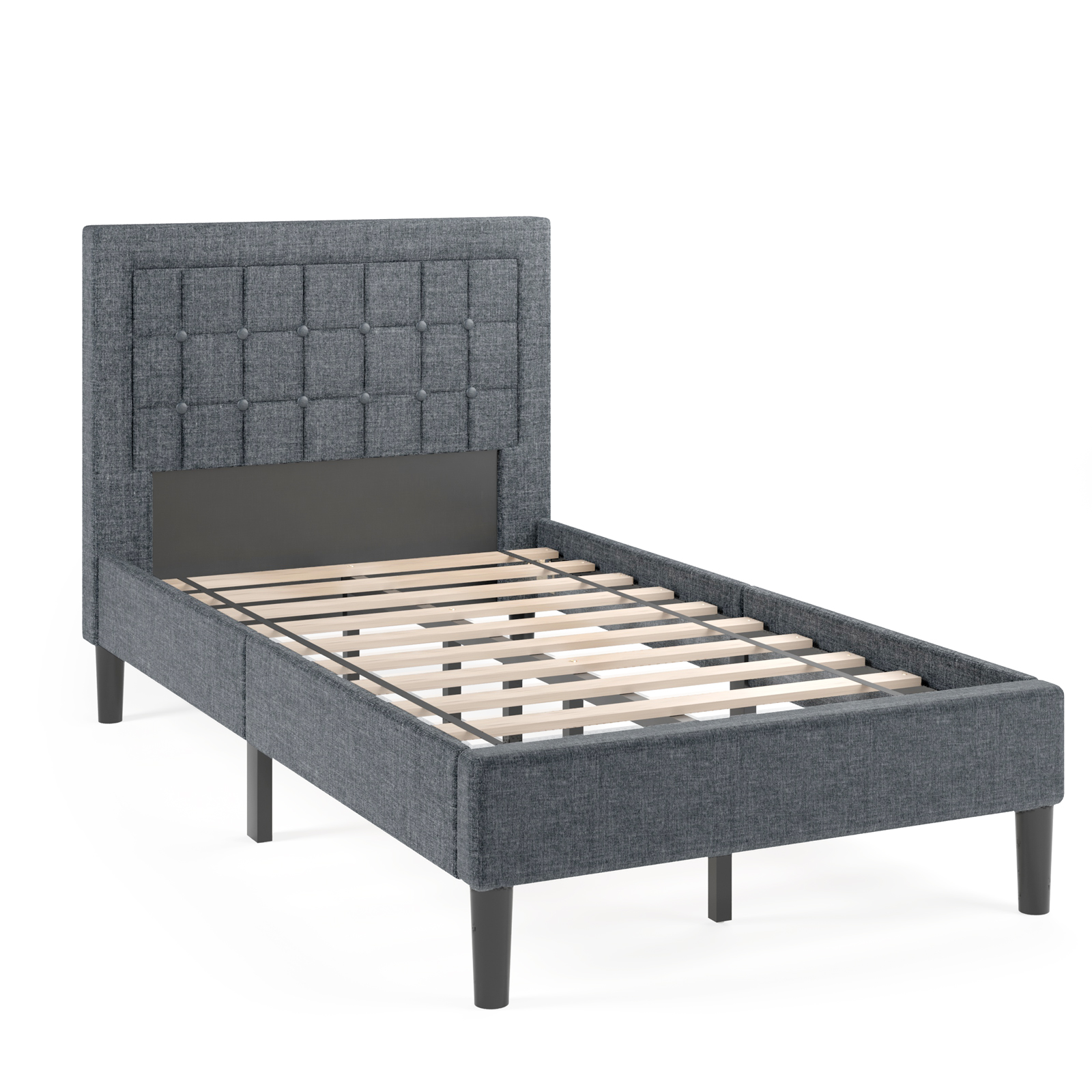 Upholstered Single Bed Frame with High Headboard-Grey