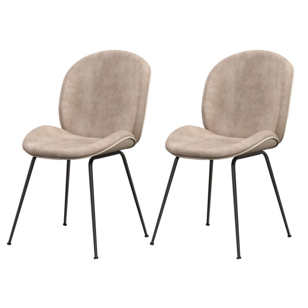 Velvet Upholstered Dining Chair Set of 2 with Metal Base-Coffee