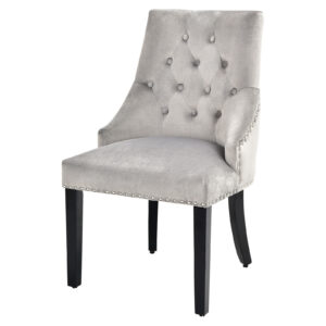 Modern Button-Tufted Velvet Studded Dining Chair with Nail head Trim-Grey