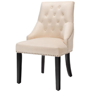 Modern Button-Tufted Velvet Studded Dining Chair with Nail head Trim-Beige