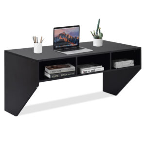 Wall Mounted Computer Desk with 3 Storage Compartments-Black