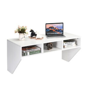 Wall Mounted Computer Desk with 3 Storage Compartments-White