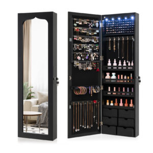 Wall Mounted Jewellery Armoire with LED Light-Black