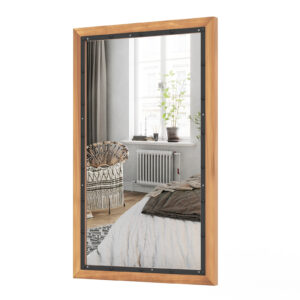 Wall Mounted Mirror with Wood Rectangular Frame Back Board-Natural