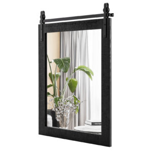 Wall Mounted Mirror with Solid Wood Frame and Metal Bracket-Black