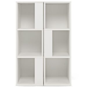 2 Pieces 3-Tier Wooden Storage Bookcase-White