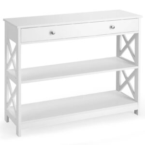 3-Tier Console Table with 1 Drawer and 2 Storage Shelves-White