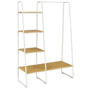 Free-Standing Garment Clothing Rack with 5-Tier Wood Shelves-White