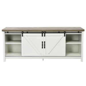 Modern TV Cabinet for 60-Inch TV Wooden Media Storage Shelves-White