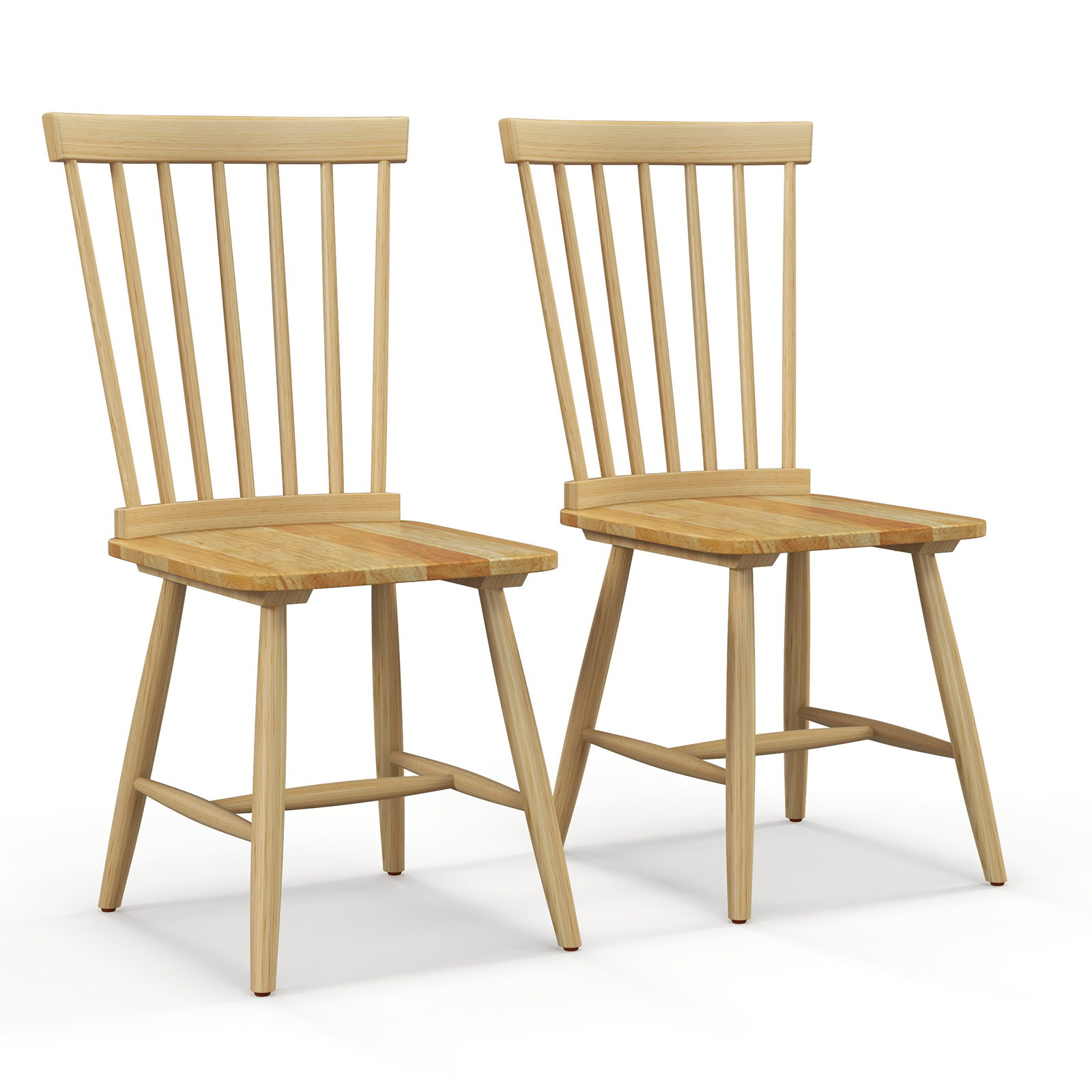 Set of 2 Windsor Style Armless Dining Chairs with Ergonomic Spindle Backs-Natural