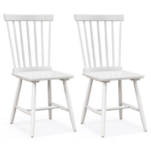Set of 2 Windsor Style Armless Dining Chairs with Ergonomic Spindle Backs-White