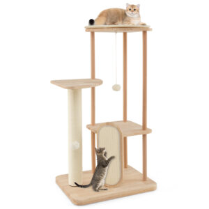 Multi-level Modern Wood Cat Tree with Scratching Board and Post