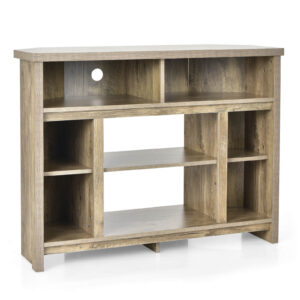Wood Corner Universal TV Stand with Storage Cabinets and Adjustable Shelves-Natural