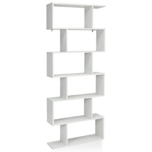 6-tier S-shaped Wooden Industrial Bookshelf-White