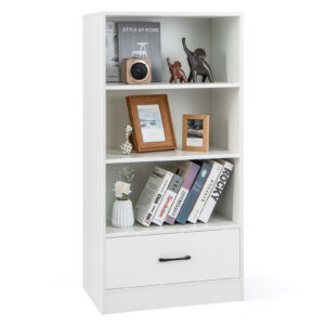 Wooden Storage Bookshelf Cabinet with 3-Tier Open Shelves and Drawer-White