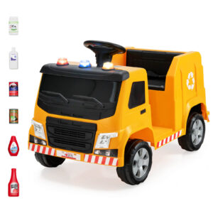 12V Kids Ride-on Garbage Truck with Warning Lights-Yellow