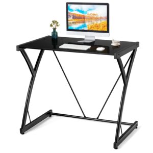 Z-Shaped Computer Desk with Tempered Glass Table Top