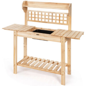 Wood Garden Work Bench with Removable Bowl & Sliding Tabletop