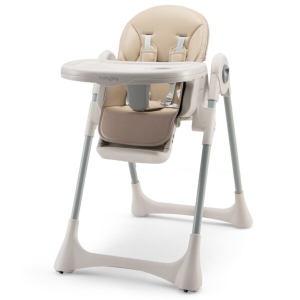 Foldable Convertible Baby High Chair with Adjustable Height and Removable Tray-Beige