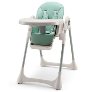 Foldable Convertible Baby High Chair with Adjustable Height and Removable Tray-Green
