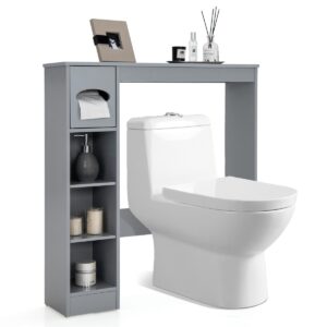 Freestanding Bathroom Space Saver with Toilet Paper Holder-Grey
