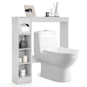 Freestanding Bathroom Space Saver with Toilet Paper Holder-White