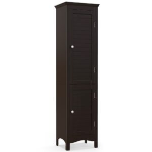 Tall Narrow Bathroom Cabinet-Dark Brown