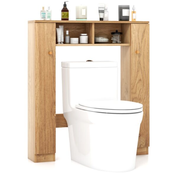 Over The Toilet Storage Cabinet with 2 Open Compartments 4 Adjustable Shelves-Natural