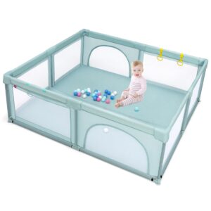 Baby Playpen with 50 Piece Ocean Balls and Non-slip Suction Cups-Blue
