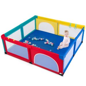 Baby Playpen with 50 Piece Ocean Balls and Non-slip Suction Cups-Colourful