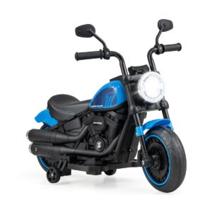 Battery Powered Motorbike with Training Wheels and Threaded Tires for Toddlers-Navy