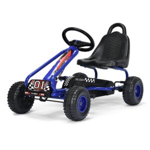 Adjustable Kids Pedal Go Cart Children Outdoor Ride On Racer with Plastic Wheels-Blue