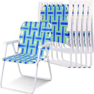 6 Pieces Folding Beach Chair with Armrest in U Shaped Steel Frame-Blue