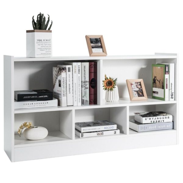 Wooden Storage Bookcase with 2 Tiers and 5 Cubes-White