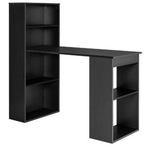 Modern 3-in-1 Wooden Computer Desk with 6-Tier Storage Bookshelves-Black