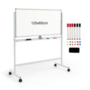 Double-Sided Magnetic Mobile Whiteboard with Magnets Pens and Eraser-White