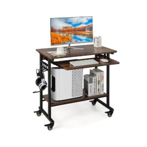 Mobile Laptop Desk with Pull-out Keyboard Tray-Brown