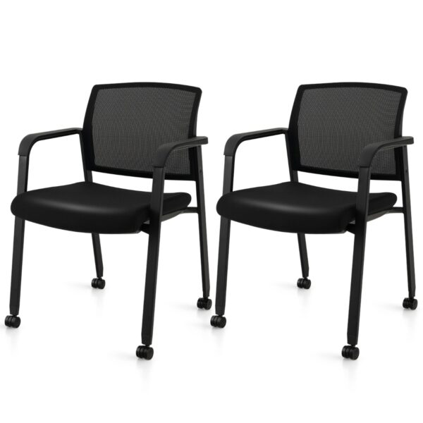 Waiting Room Chairs Set of 2 with Armrests and Wheels-Black