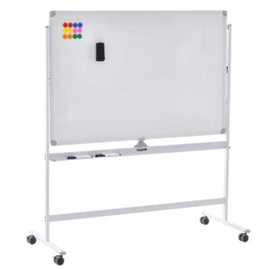 Reversible Mobile White Board with Adjustable Height-White