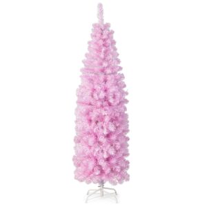 180 cm Pink Slim Xmas Tree with 475 Branch Tips and 250 Cold White LED Lights