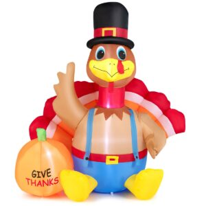 6 Feet Inflatable Thanksgiving Turkey with Pumpkin and LED Lights