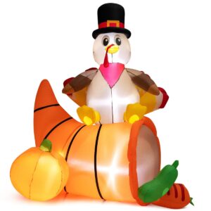6 Feet Thanksgiving Inflatable Turkey on Cornucopia with LED Lights