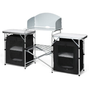 2 in 1 Folding Aluminium Table with Windshield-Black