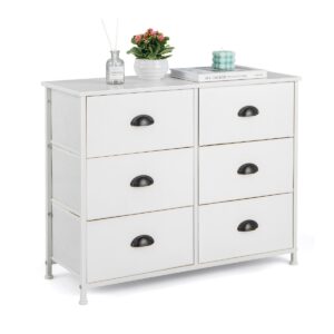 Dresser with 6 Foldable Fabric Drawers Living Room Bedroom-White
