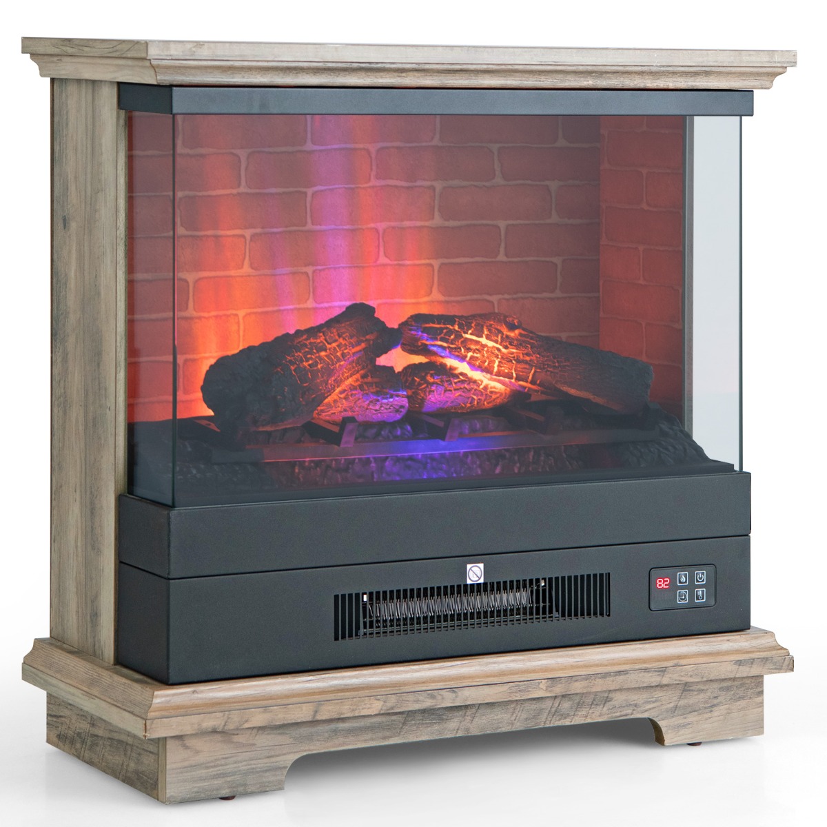 2000W Electric Fireplace Heater with 3-Level Vivid Flame-Brown