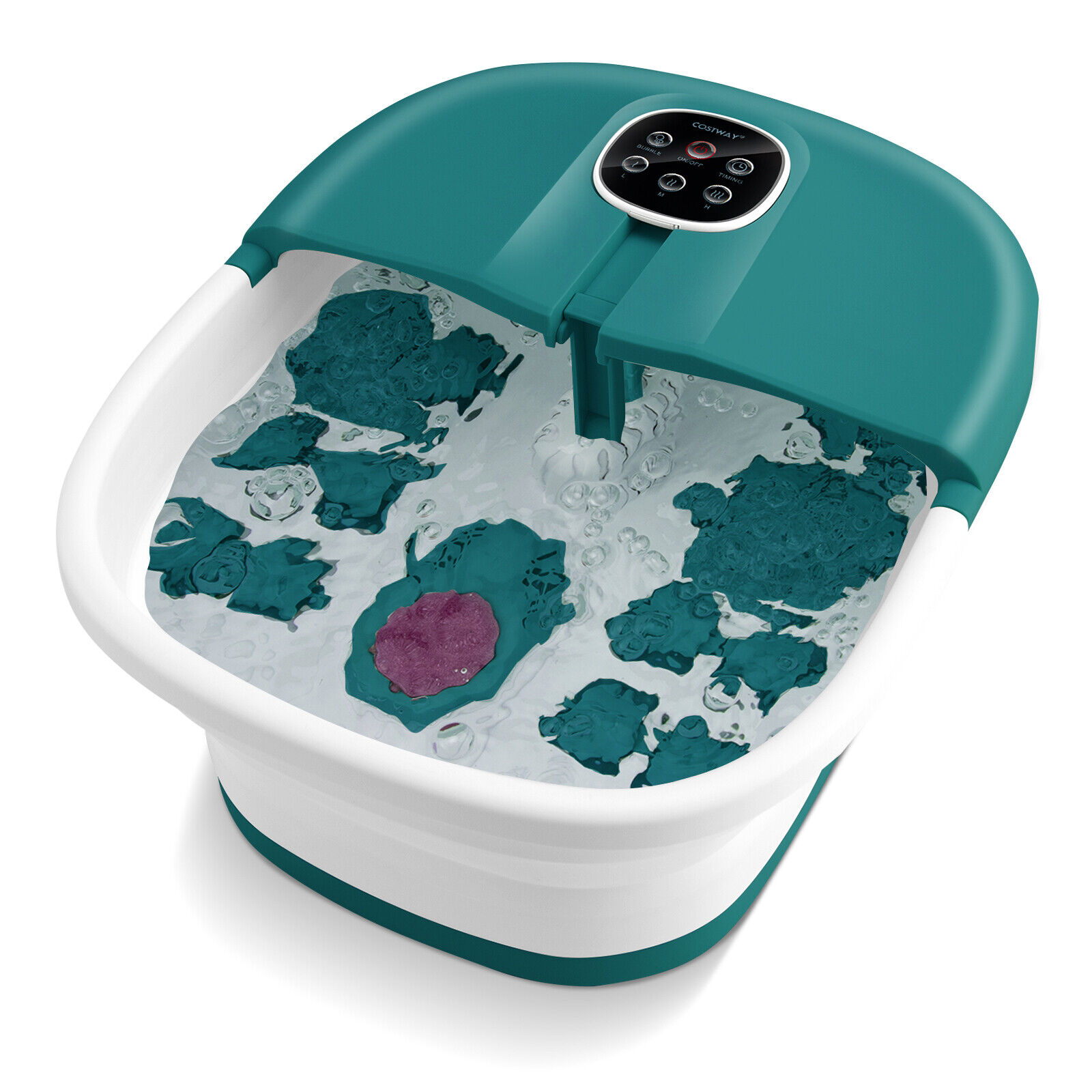 Foot Spa Bath Massager with Heat Bubbles and Remote Control-Teal Blue