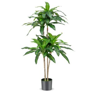 140 CM Tall Fake Dracaena Plant with 92 Leaves and Built-in Cement Pot