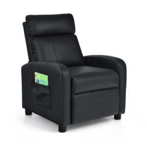 Kids Recliner Chair Adjustable Leather Sofa with Footrest Side Pocket-Black